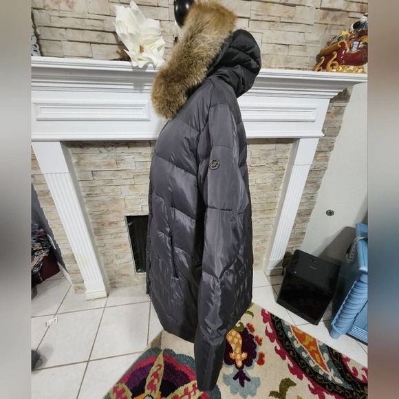MICHAEL Kors steel Grey maxi long Faux fur hooded puffer coat plus size 2X new!! - Picture 5 of 11